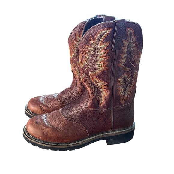 Justin Original Workboots Men’s WK4655 Brown Leather Cowboy Western Size 9.5 EE - Picture 1 of 10